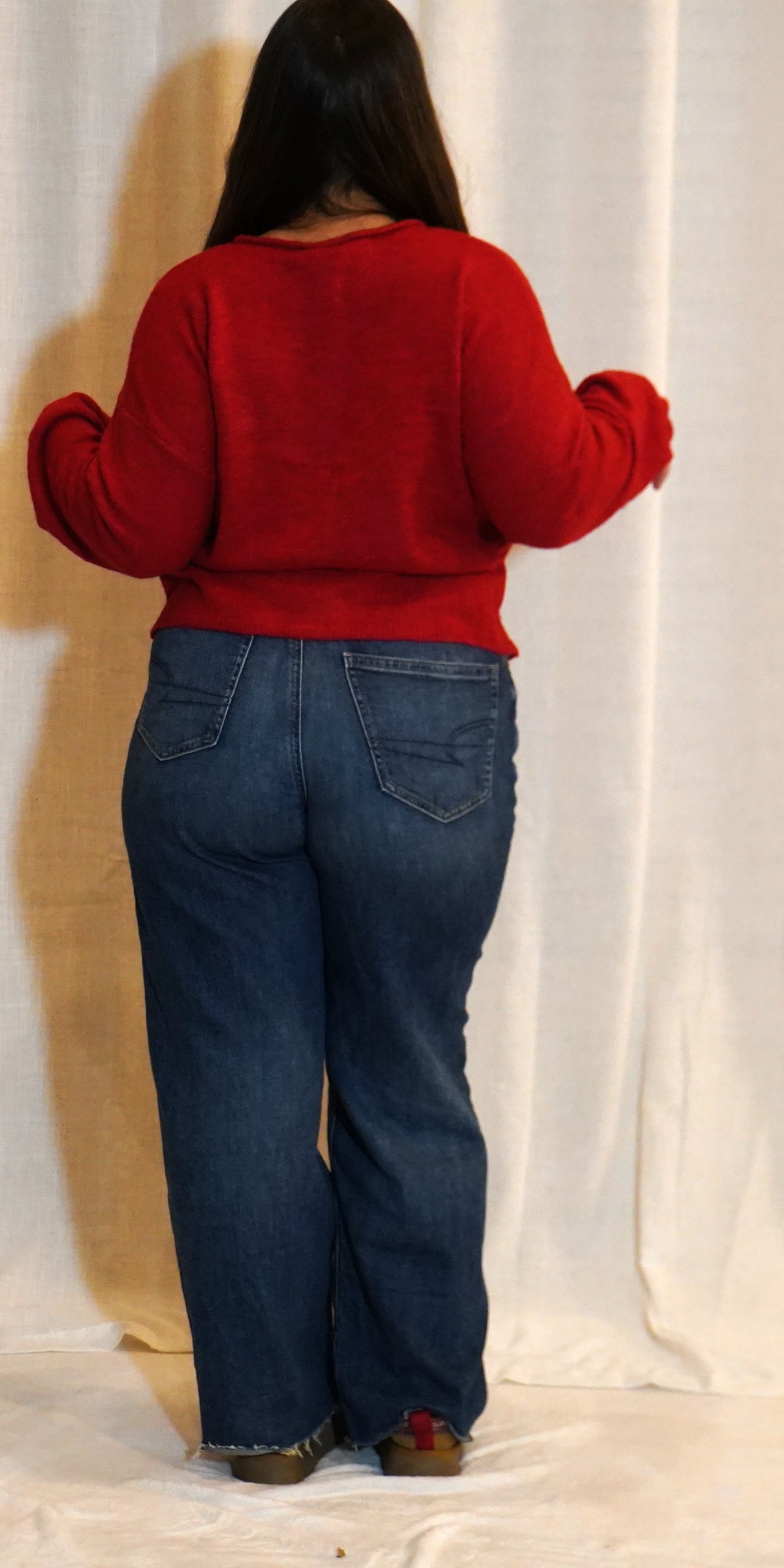 Essential Button Down Cardigan Top | Red