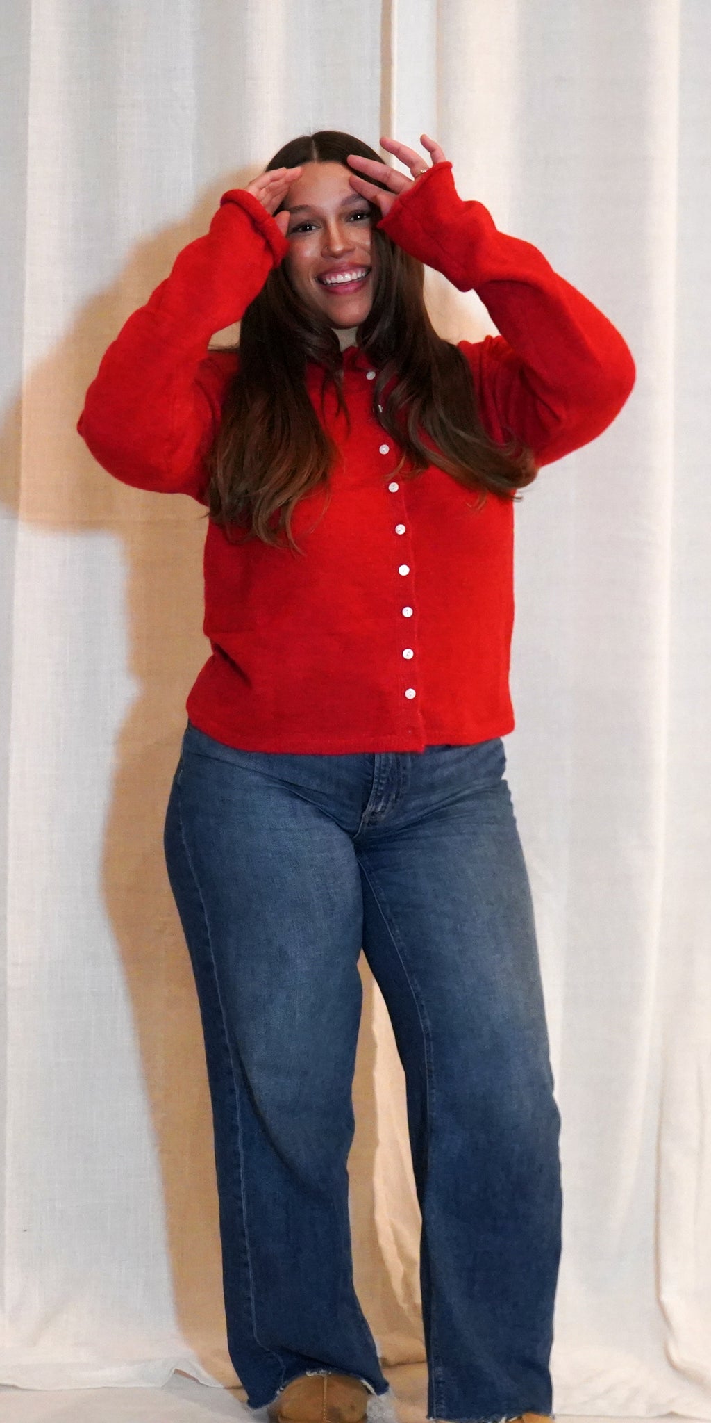 Essential Button Down Cardigan Top | Red