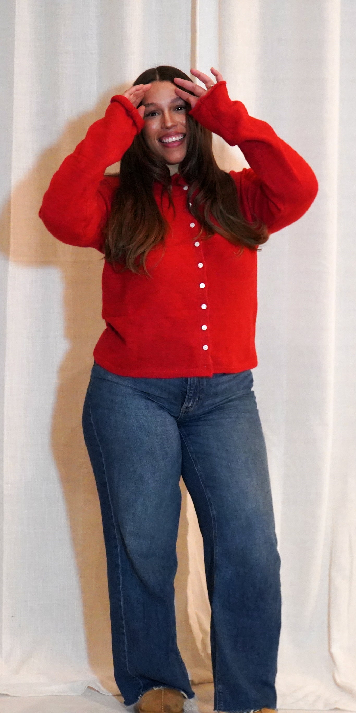 Essential Button Down Cardigan Top | Red