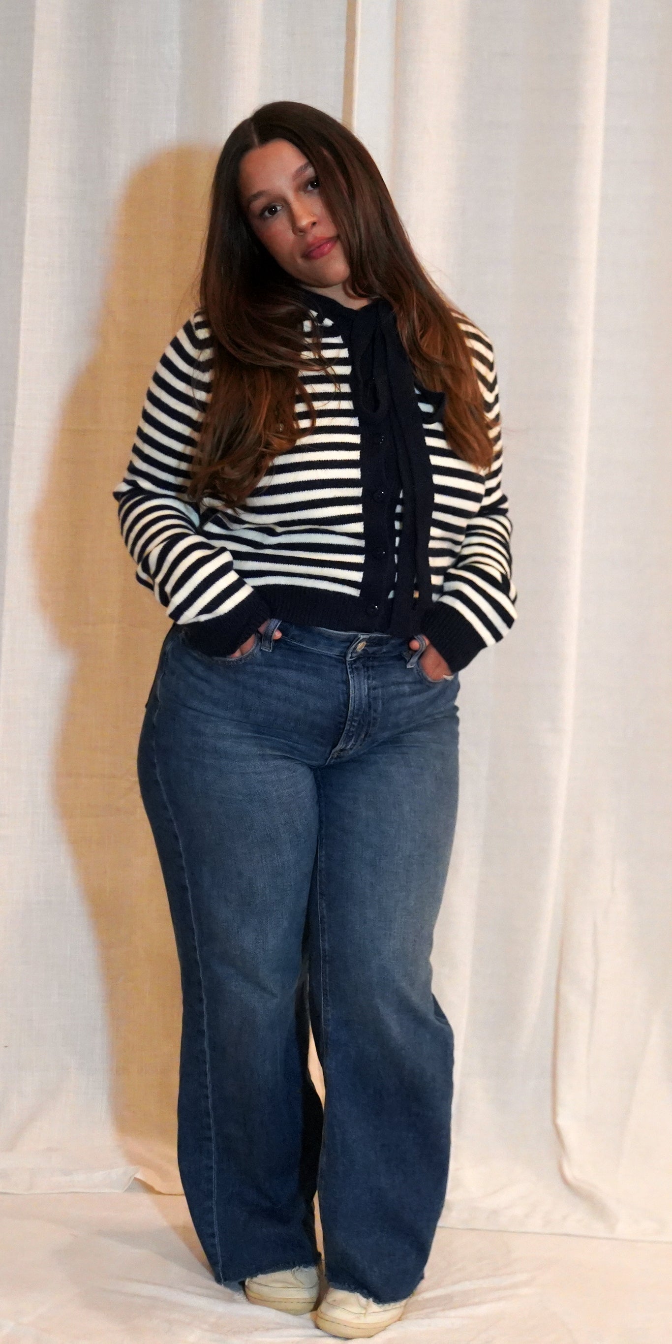 PALMER HOODIE CARDIGAN - Cozy, Striped, Casual | Navy