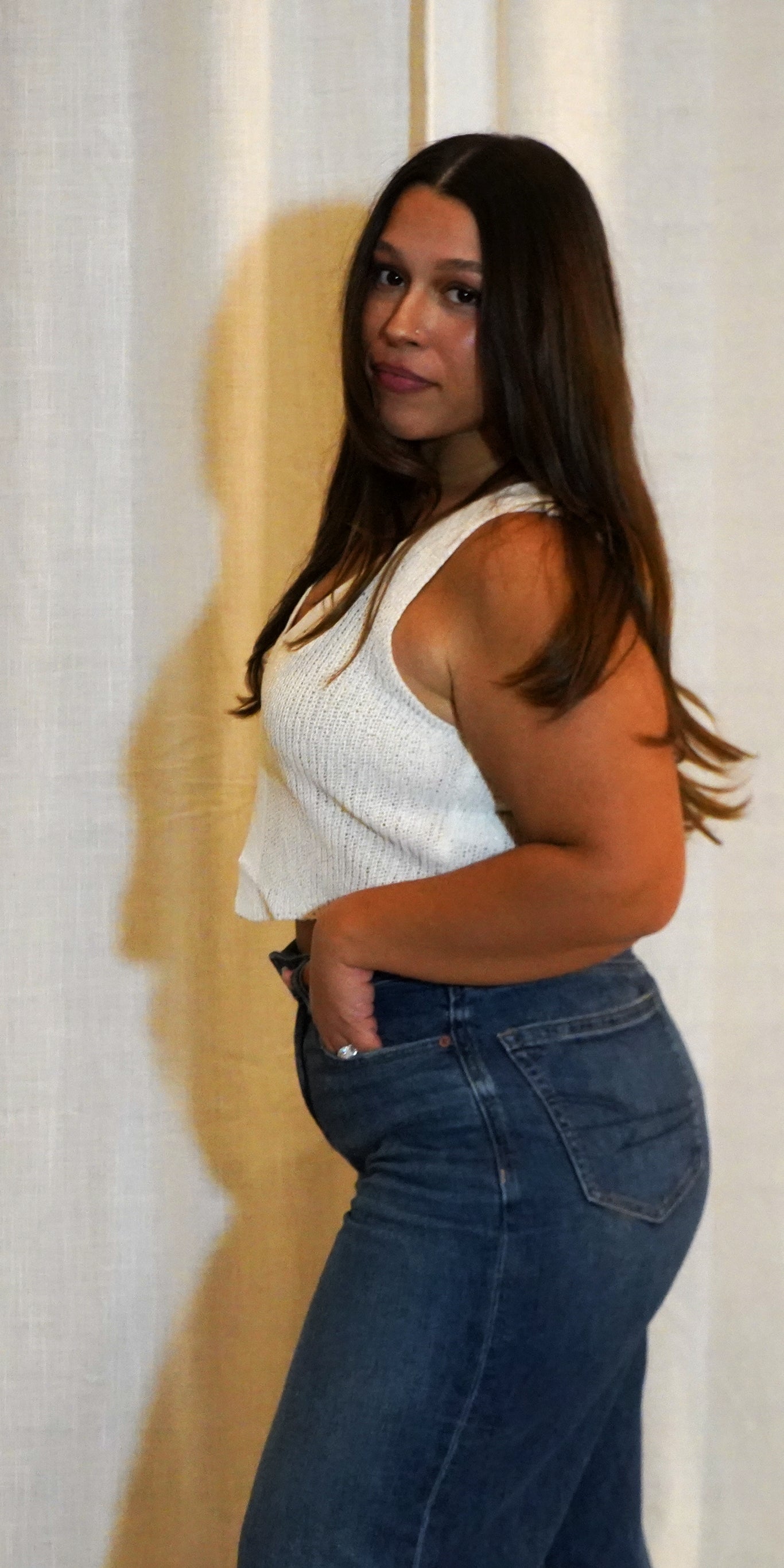 FRONT HOOK AND EYE KNIT SWEATER VEST | IVORY