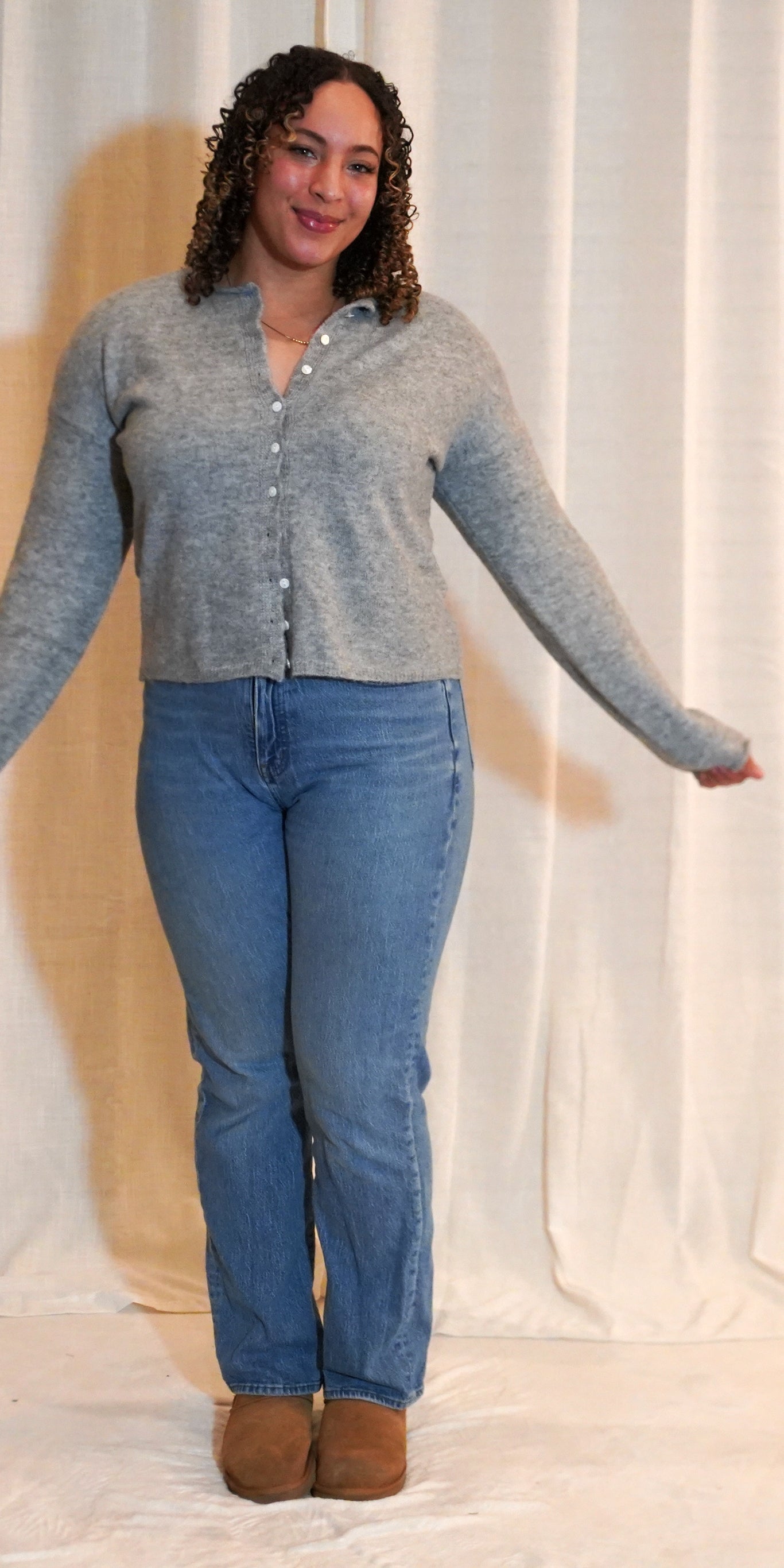 Essential Button Down Cardigan Top | Grey