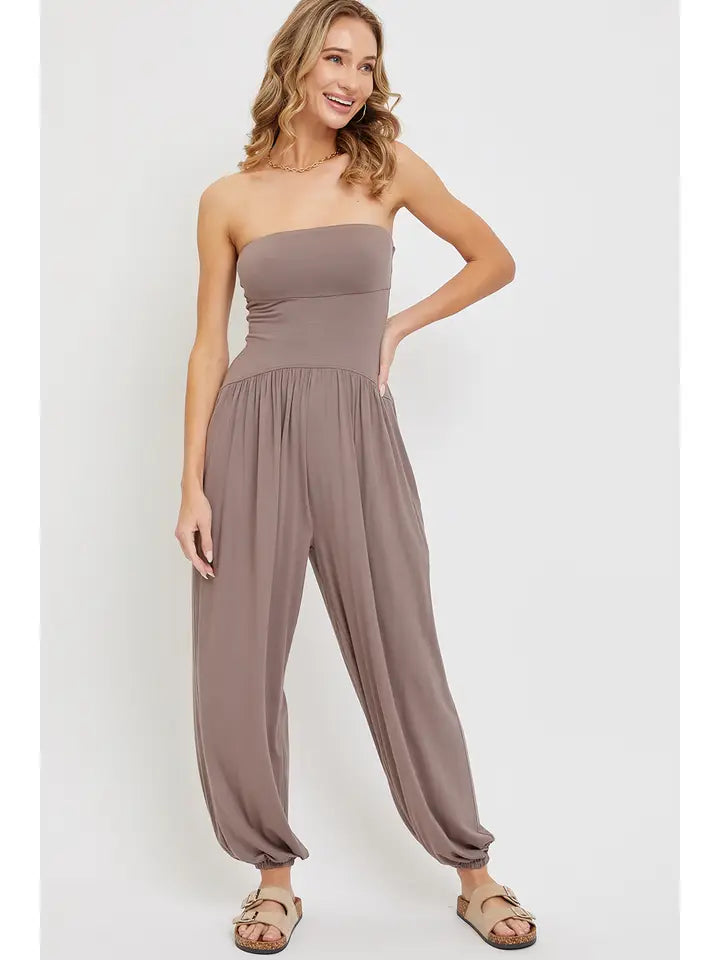 TUBE JERSEY DROP-WAIST ONE-PIECE JUMPSUIT | ESPRESSO