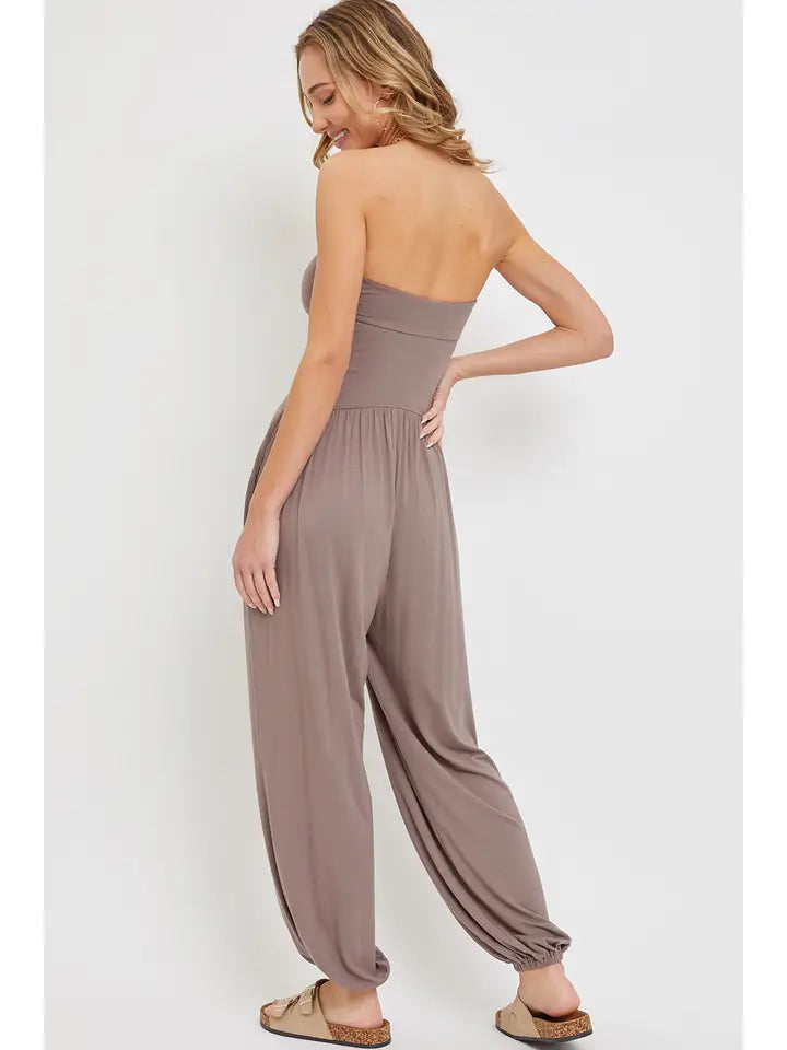 TUBE JERSEY DROP-WAIST ONE-PIECE JUMPSUIT | ESPRESSO