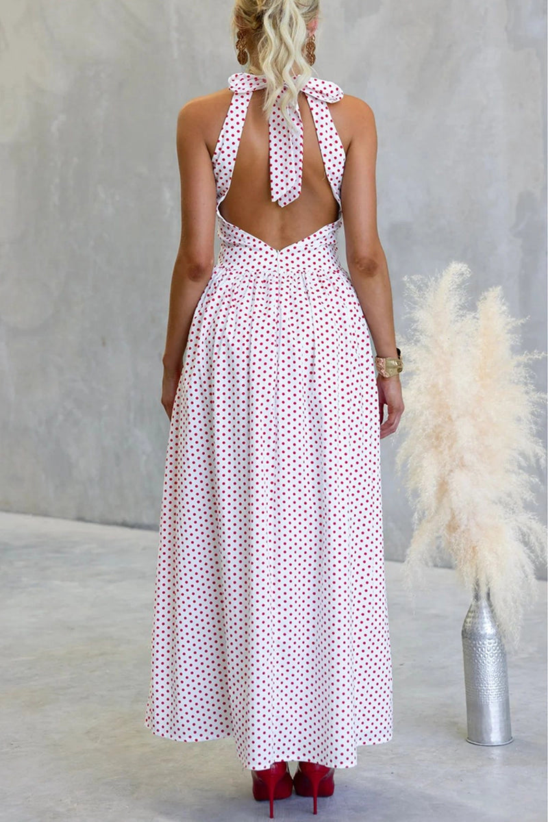 Polka Dot Halter Maxi Dress | RED