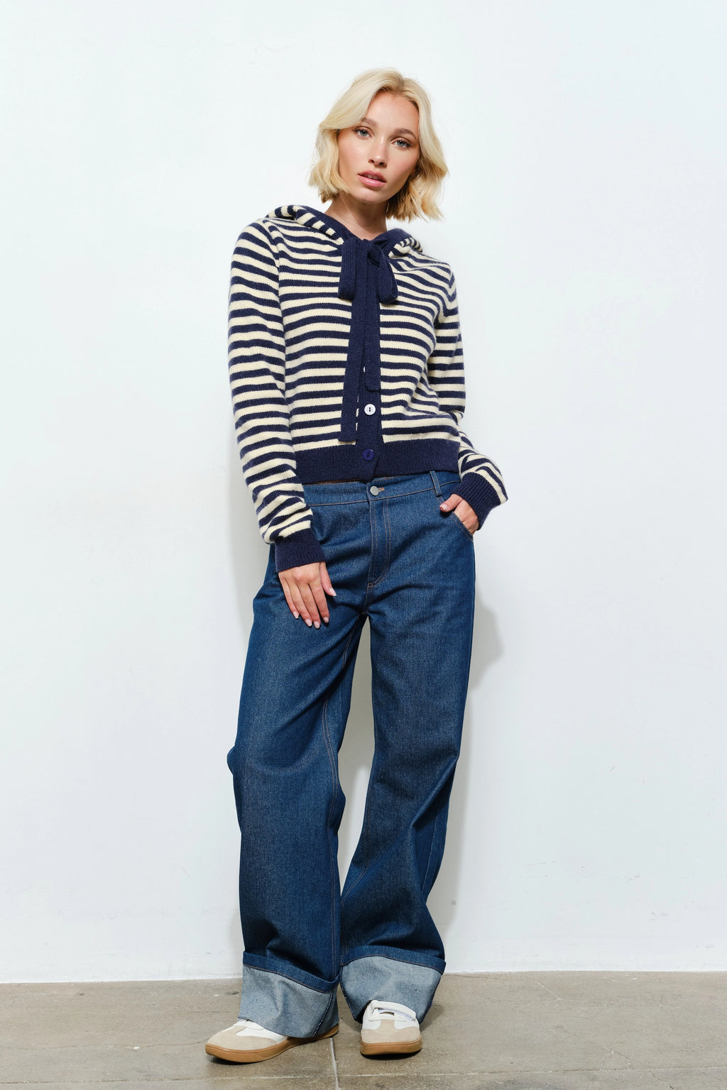 PALMER HOODIE CARDIGAN - Cozy, Striped, Casual | Navy