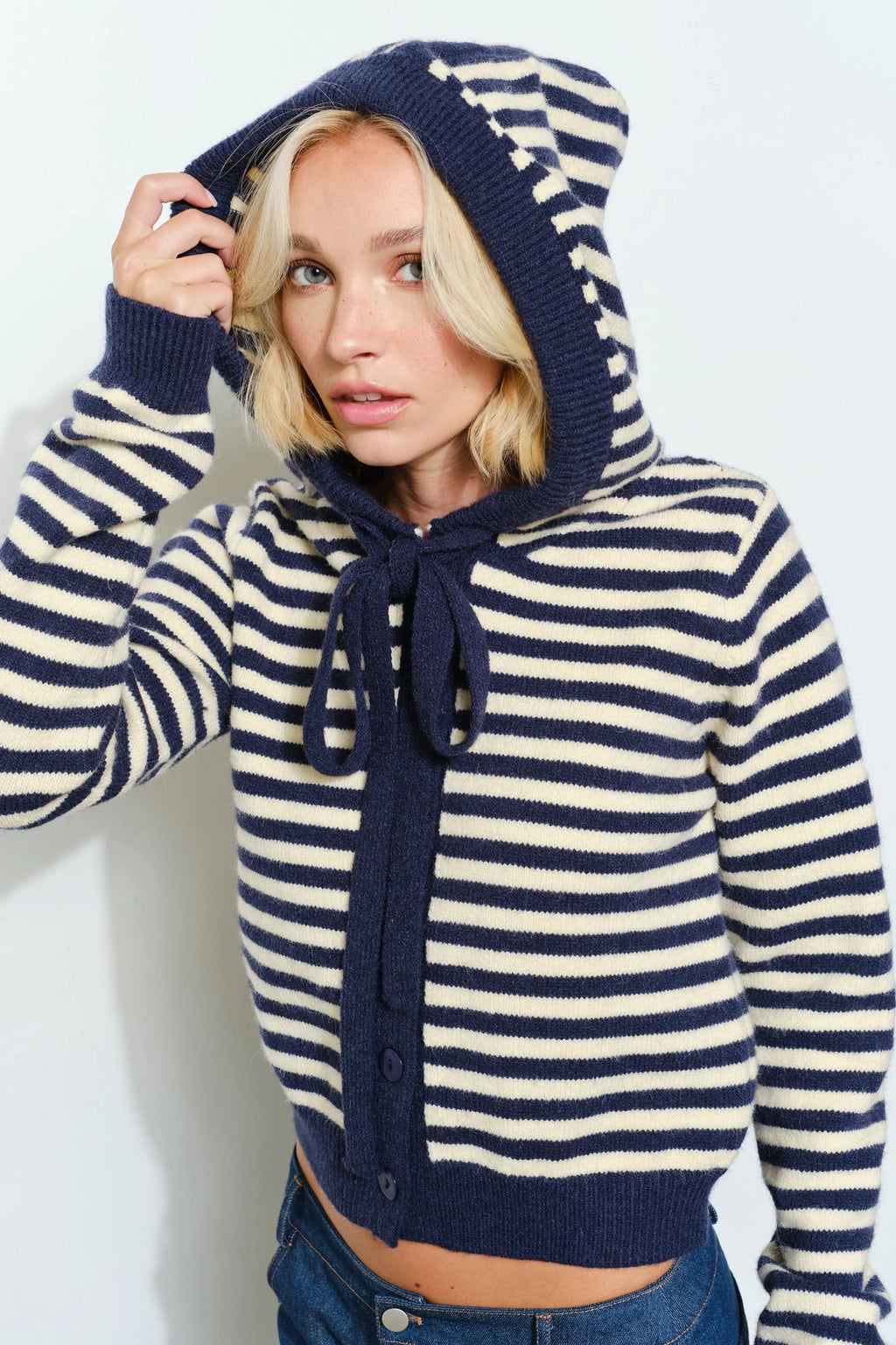 PALMER HOODIE CARDIGAN - Cozy, Striped, Casual | Navy