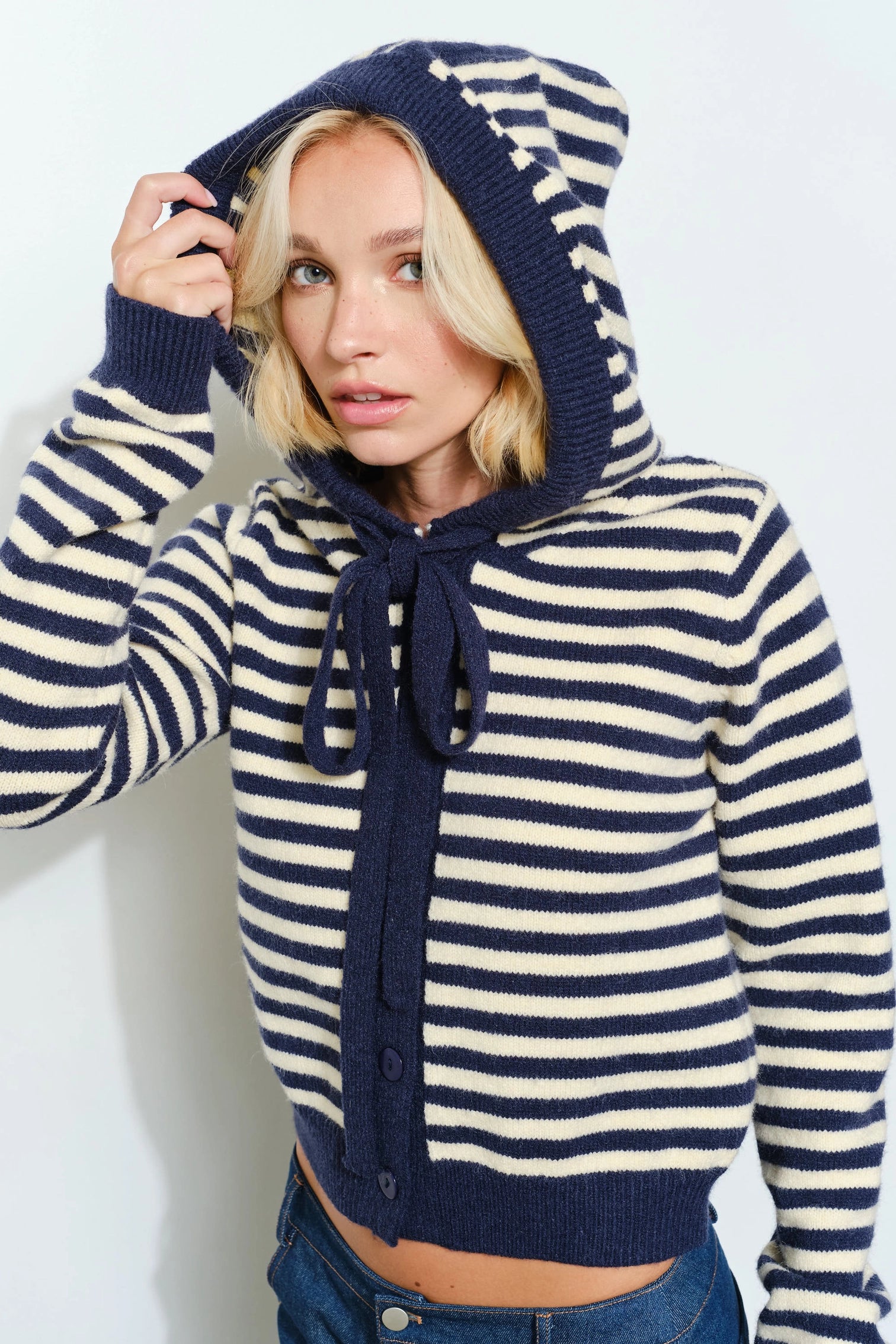 PALMER HOODIE CARDIGAN - Cozy, Striped, Casual | Navy