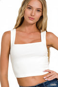 Cotton Square Neck Cropped Cami Top | WHITE-160118