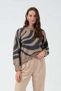 ZEBRA PRINT LONG SLEEVE KNIT SWEATER | MOCHA