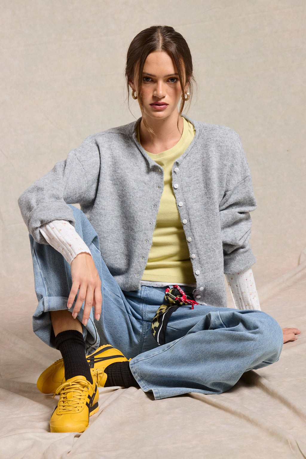 Essential Button Down Cardigan Top | Grey