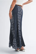 Polka Dot Floral Mix Maxi Skirt | Navy