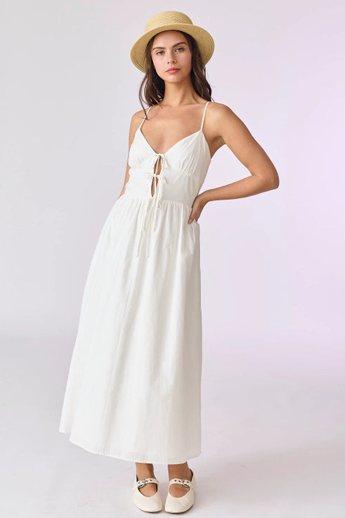 Emma Tie Front Midi Cami Dress | WHITE
